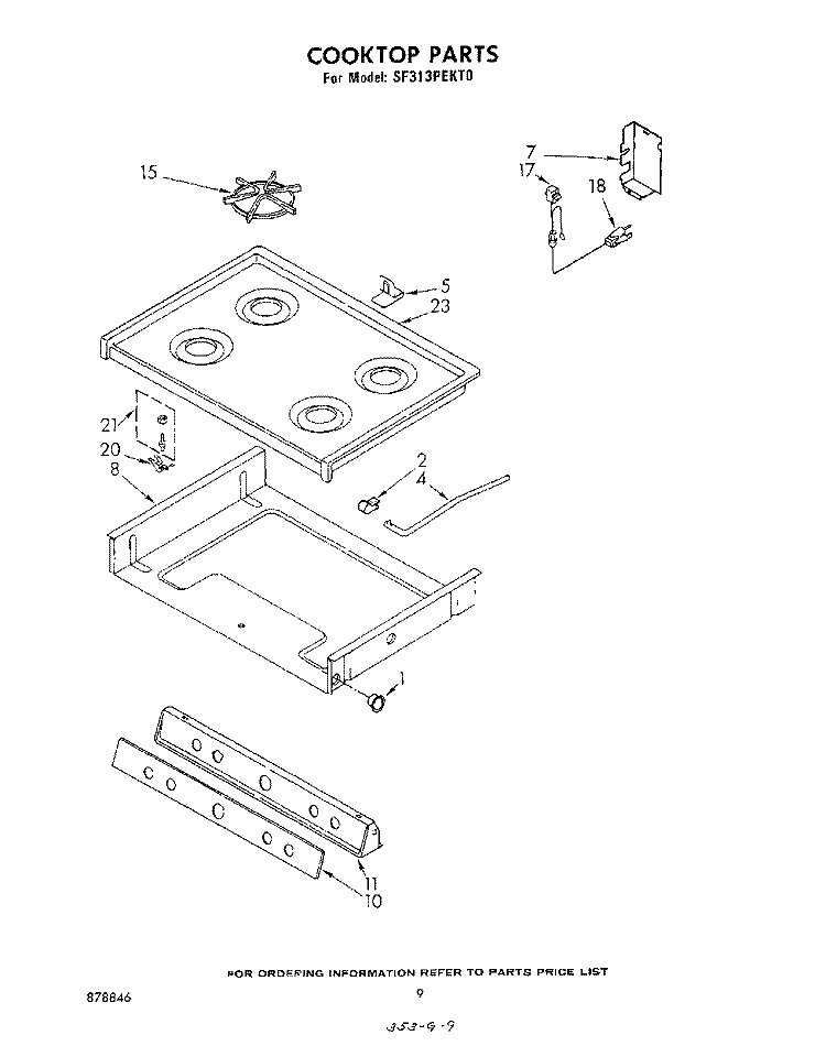 COOK TOP Diagram and Parts List for SF313PEKT0  Whirlpool Range