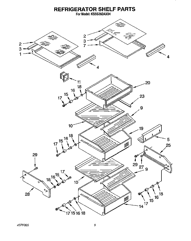 REFRIGERATOR SHELF Diagram and Parts List for KSSS36DAX04  KitchenAid Refrigerator