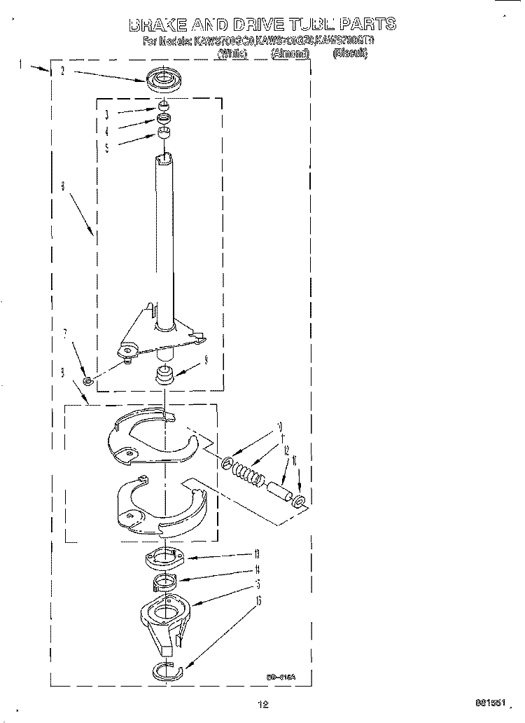 BRAKE AND DRIVE TUBE Diagram and Parts List for KAWS700GQ0  KitchenAid Washer