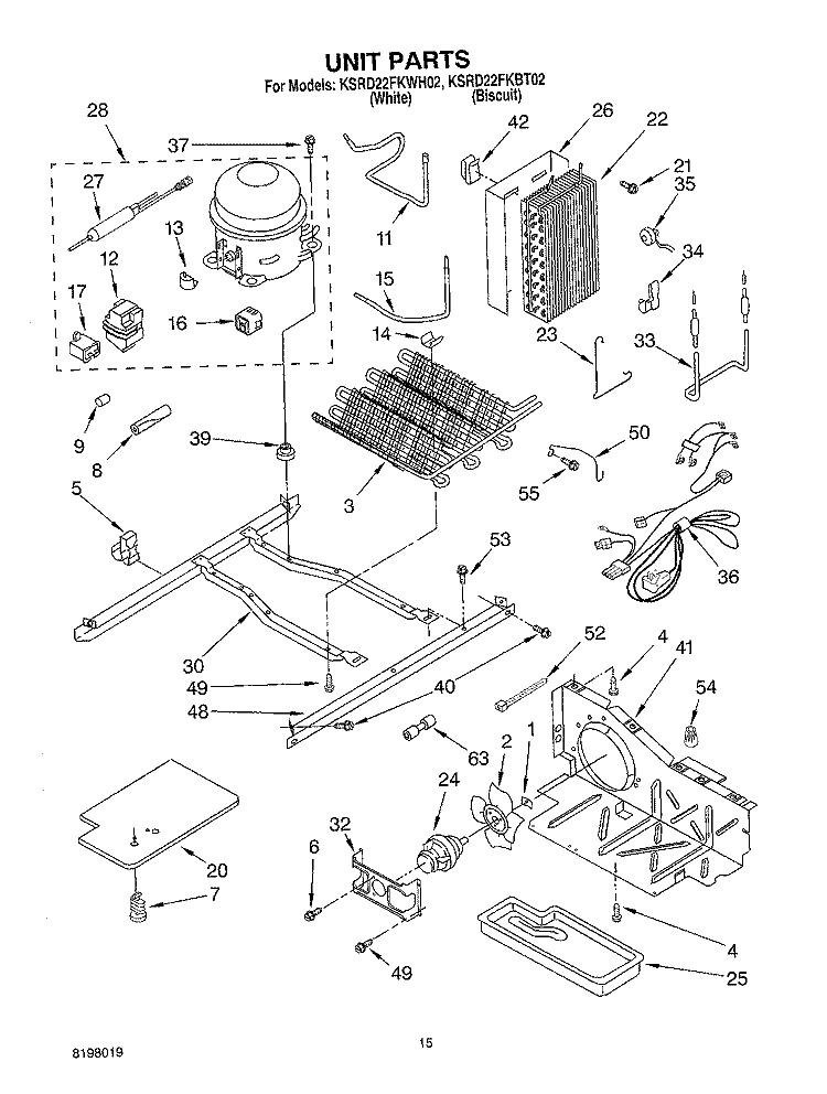 UNIT Diagram and Parts List for KSRD22FKBT02  KitchenAid Refrigerator