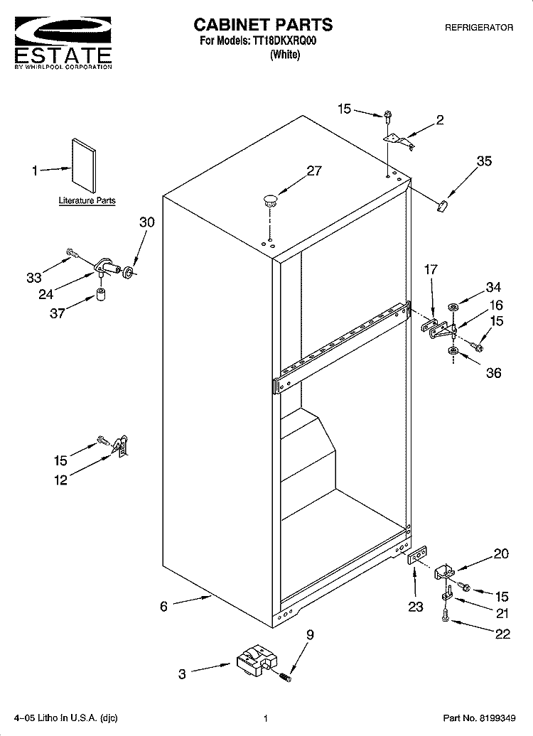 CABINET PARTS Diagram and Parts List for TT18DKXRQ00  Estate Refrigerator