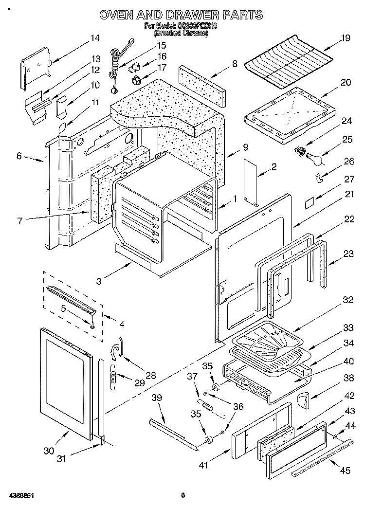 OVEN AND DRAWER Diagram and Parts List for SS330PEBH0  Whirlpool Range