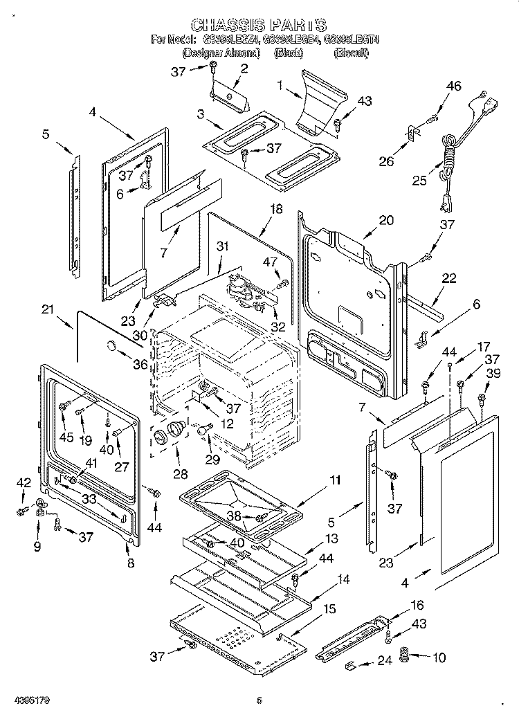 CHASSIS Diagram and Parts List for GS395LEGB4  Whirlpool Range