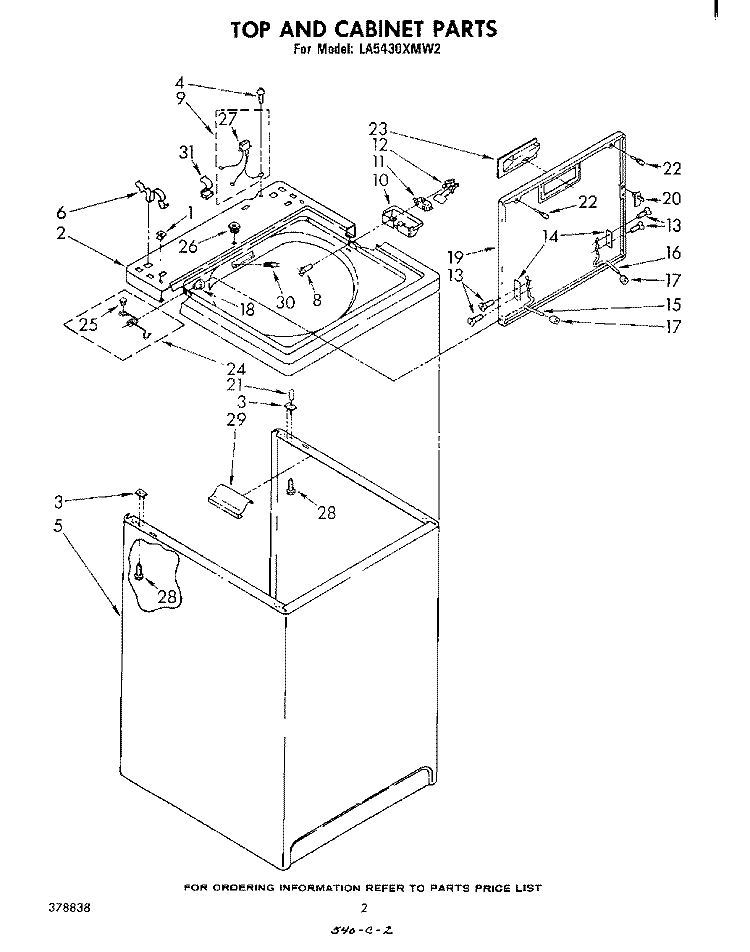 TOP AND CABINET , LITERATURE AND OPTIONAL Diagram and Parts List for LA5430XMW2  Whirlpool Washer