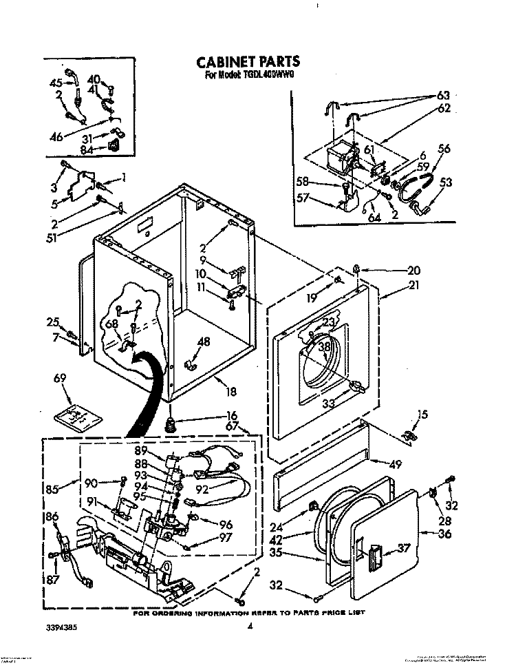 CABINET Diagram and Parts List for TGDL400WW0  Whirlpool Dryer