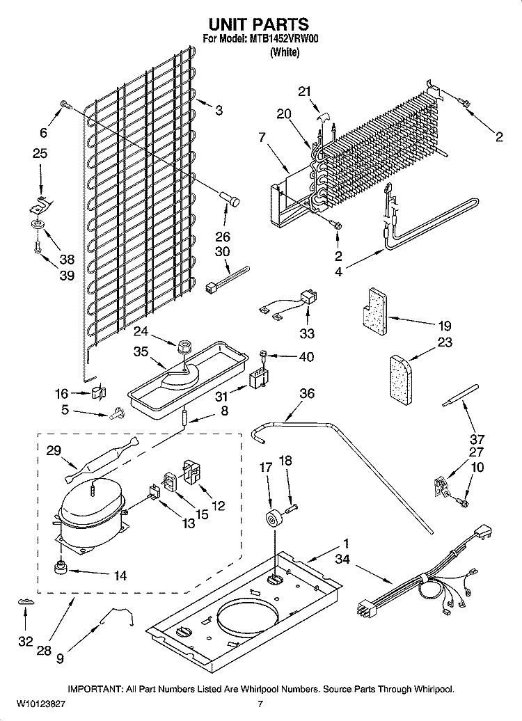 UNIT PARTS Diagram and Parts List for MTB1452VRW00  Whirlpool Refrigerator