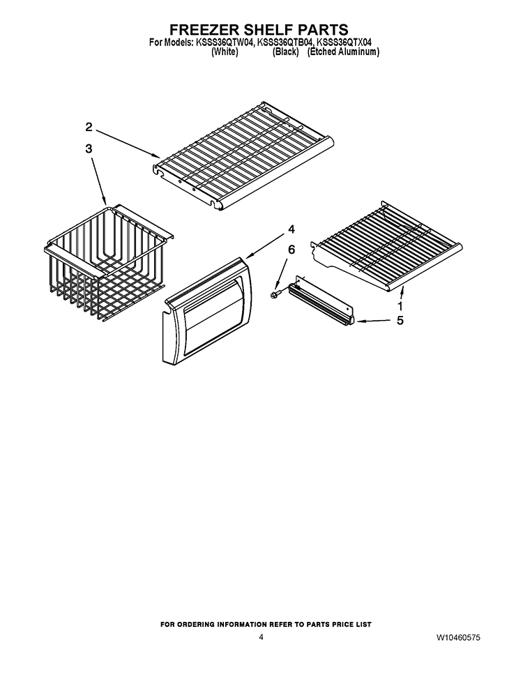 FREEZER SHELF PARTS Diagram and Parts List for KSSS36QTB04  KitchenAid Refrigerator