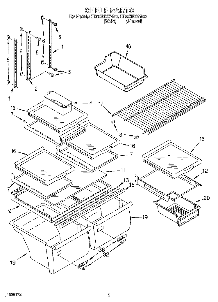 SHELF Diagram and Parts List for ET22RMXGN00  Whirlpool Refrigerator