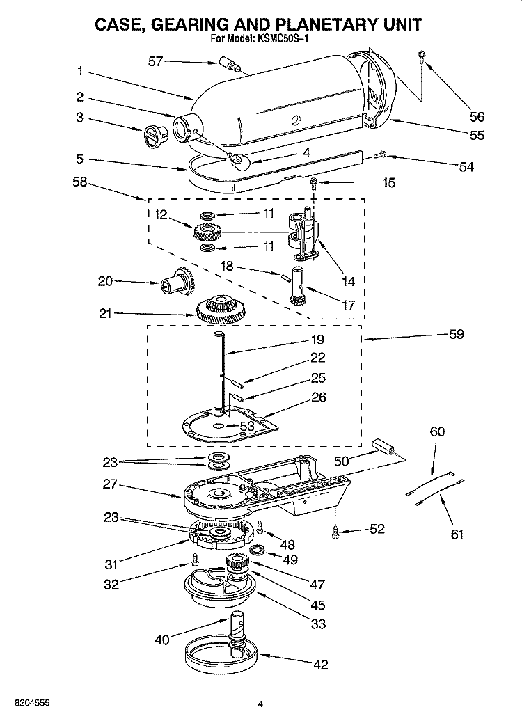 CASE, GEARING, AND PLANETARY UNIT Diagram and Parts List for KSMC50S-1  KitchenAid Mixer