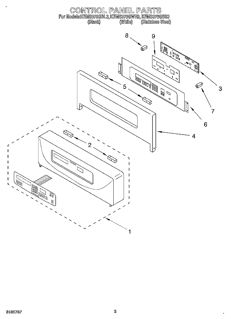 CONTROL PANEL Diagram and Parts List for KEMS378GWH3  KitchenAid Microwave Oven Combo