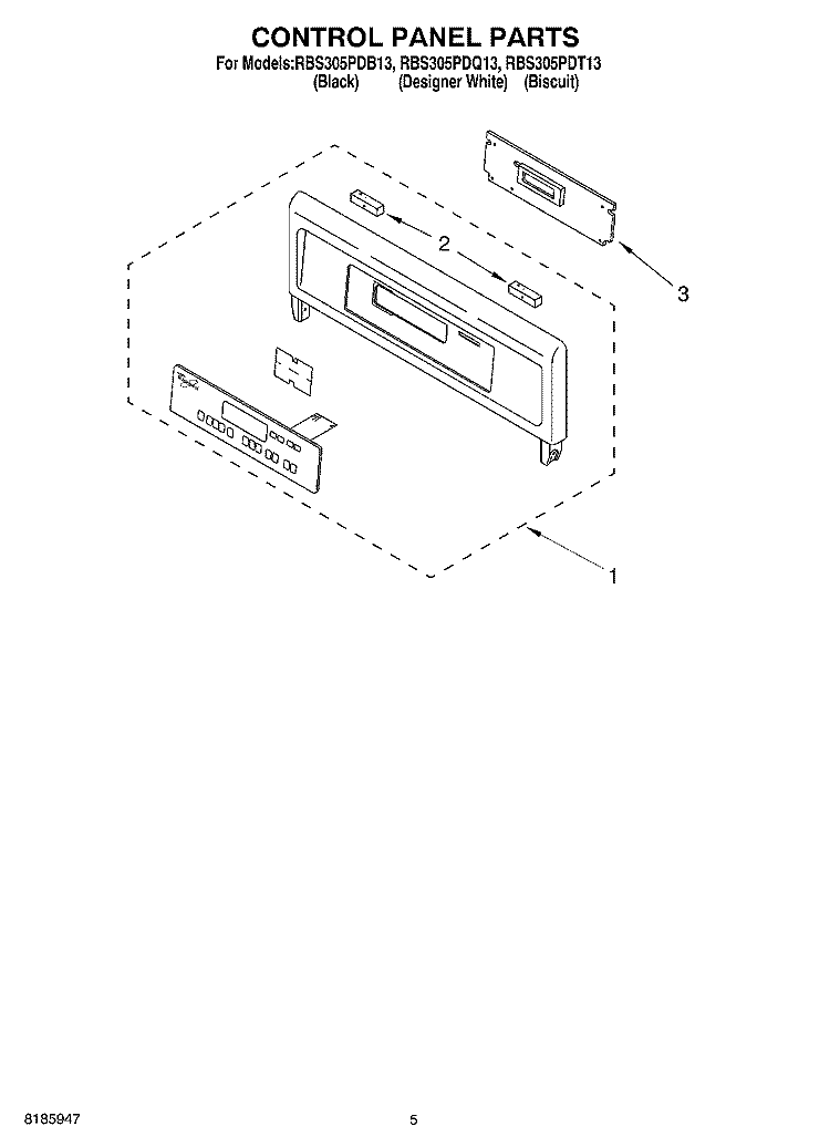 CONTROL PANEL Diagram and Parts List for RBS305PDB13  Whirlpool Wall Oven