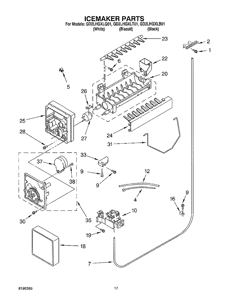 ICEMAKER Diagram and Parts List for GD2LHGXLB01  Whirlpool Refrigerator