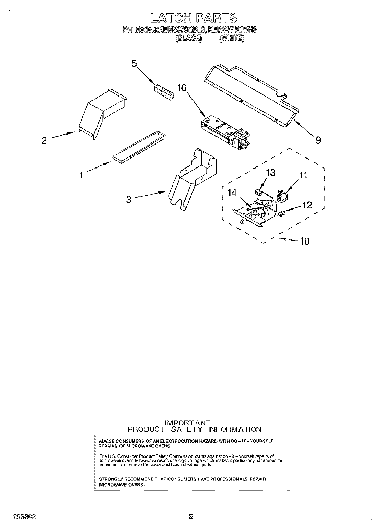 LATCH Diagram and Parts List for KEMS378GWH0  KitchenAid Microwave Oven Combo