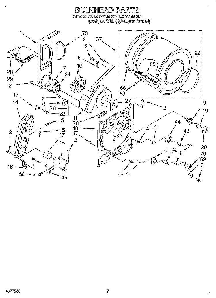 BULKHEAD Diagram and Parts List for LGR6644DZ1  Whirlpool Dryer