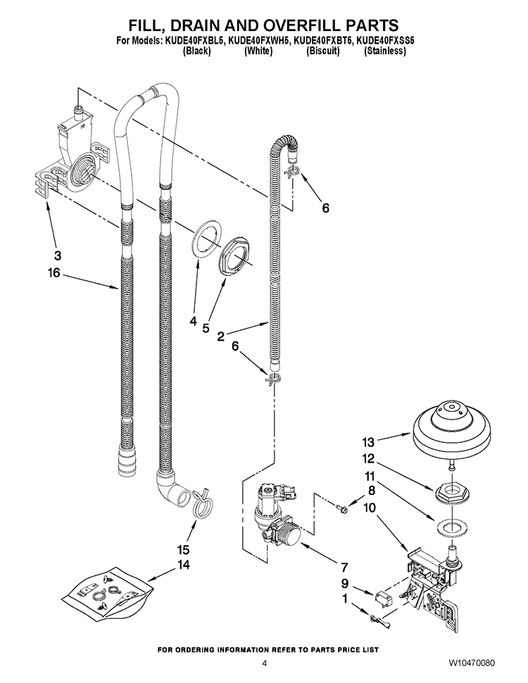 FILL, DRAIN AND OVERFILL PARTS Diagram and Parts List for KUDE40FXSS5  KitchenAid Dishwasher