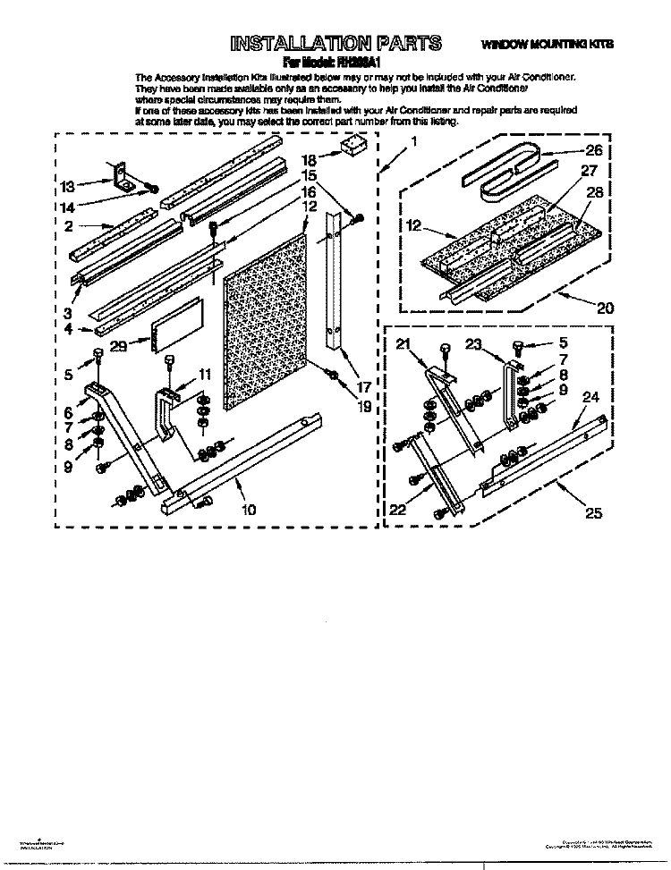 INSTALLATION PARTS Diagram and Parts List for RH203A1  Whirlpool Air Conditioner