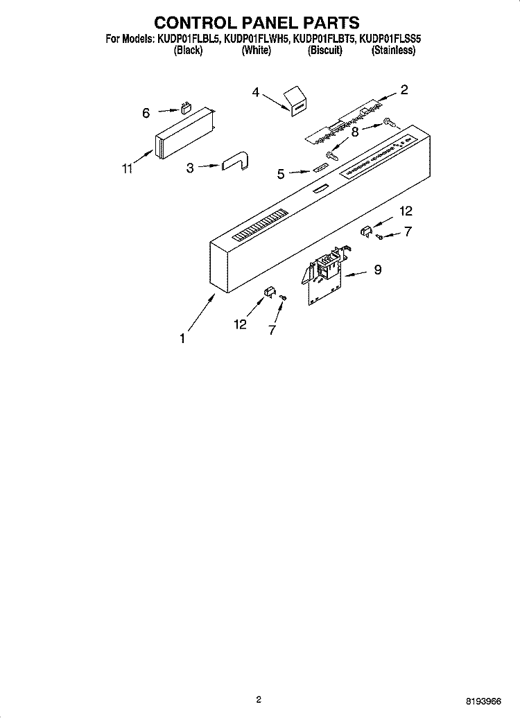 CONTROL PANEL PARTS Diagram and Parts List for KUDP01FLBL5  KitchenAid Dishwasher