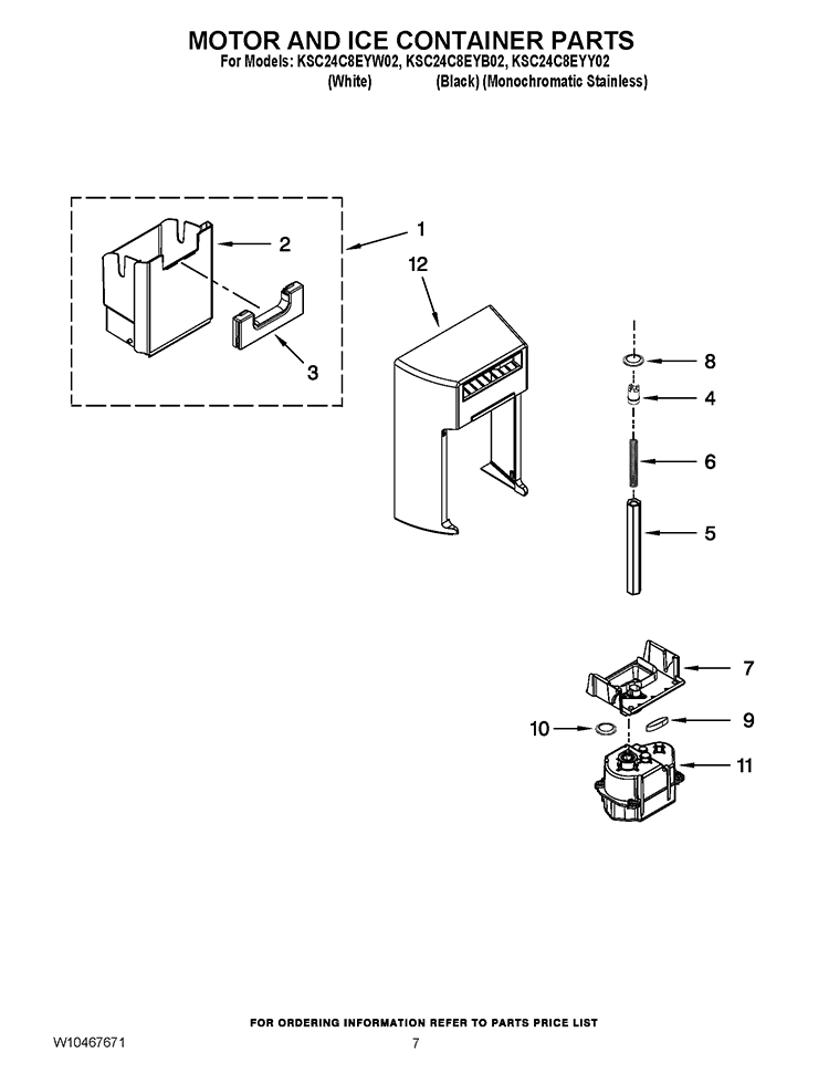 MOTOR AND ICE CONTAINER PARTS Diagram and Parts List for KSC24C8EYB02  KitchenAid Refrigerator