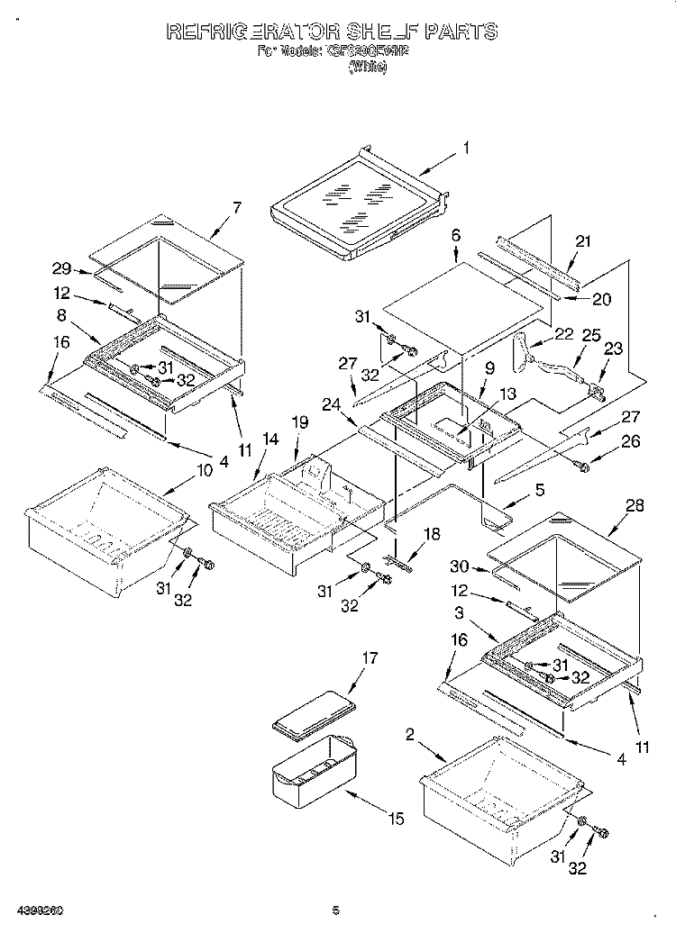 REFRIGERATOR SHELF Diagram and Parts List for KSFS20QEWH2  KitchenAid Refrigerator
