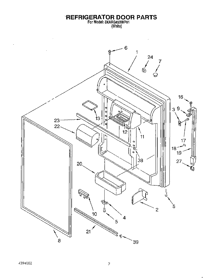 REFRIGERATOR DOOR Diagram and Parts List for 3XARG493WP01  Whirlpool Refrigerator