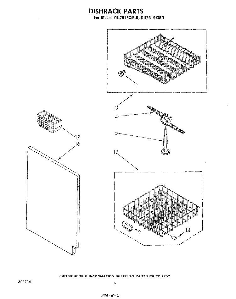 DISHRACK Diagram and Parts List for DU2916XM0  Whirlpool Dishwasher