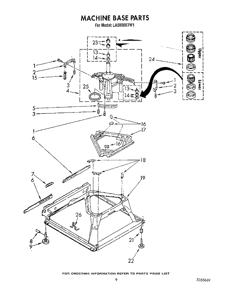 MACHINE BASE Diagram and Parts List for LA5800XTF1  Whirlpool Washer