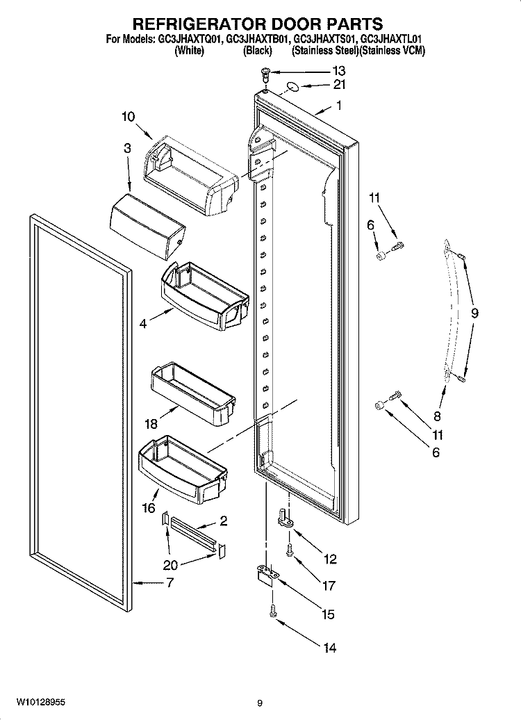 REFRIGERATOR DOOR PARTS Diagram and Parts List for GC3JHAXTB01  Whirlpool Refrigerator