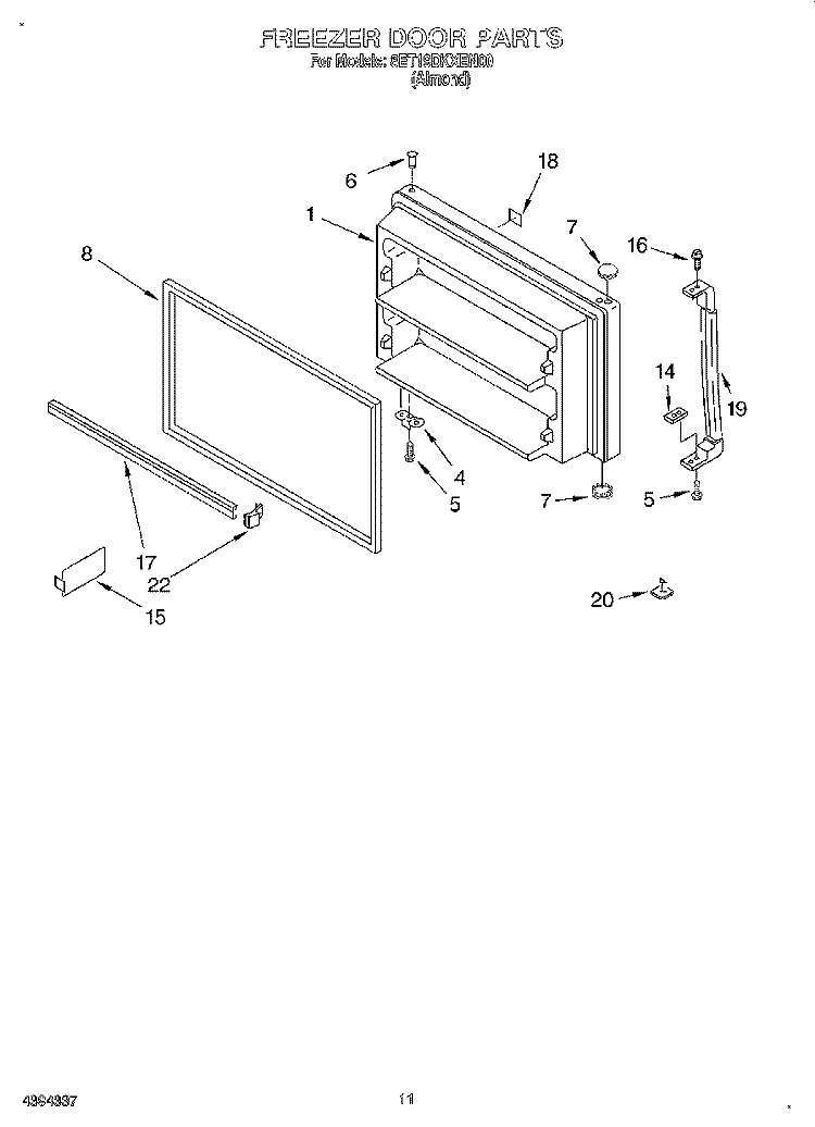 FREEZER DOOR, LIT/OPTIONAL Diagram and Parts List for 8ET19DKXEN00  Whirlpool Refrigerator