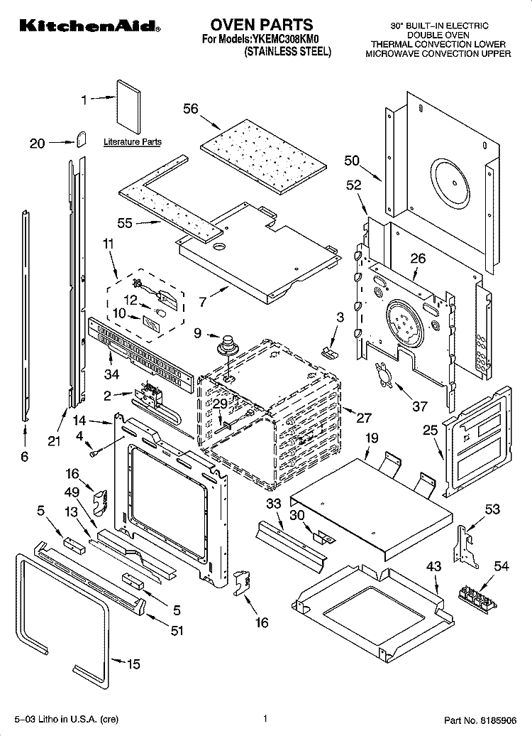 OVEN PARTS Diagram and Parts List for YKEMC308KM0  KitchenAid Microwave Oven Combo