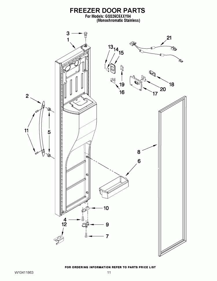 FREEZER DOOR PARTS Diagram and Parts List for GSS26C5XXY04  Whirlpool Refrigerator
