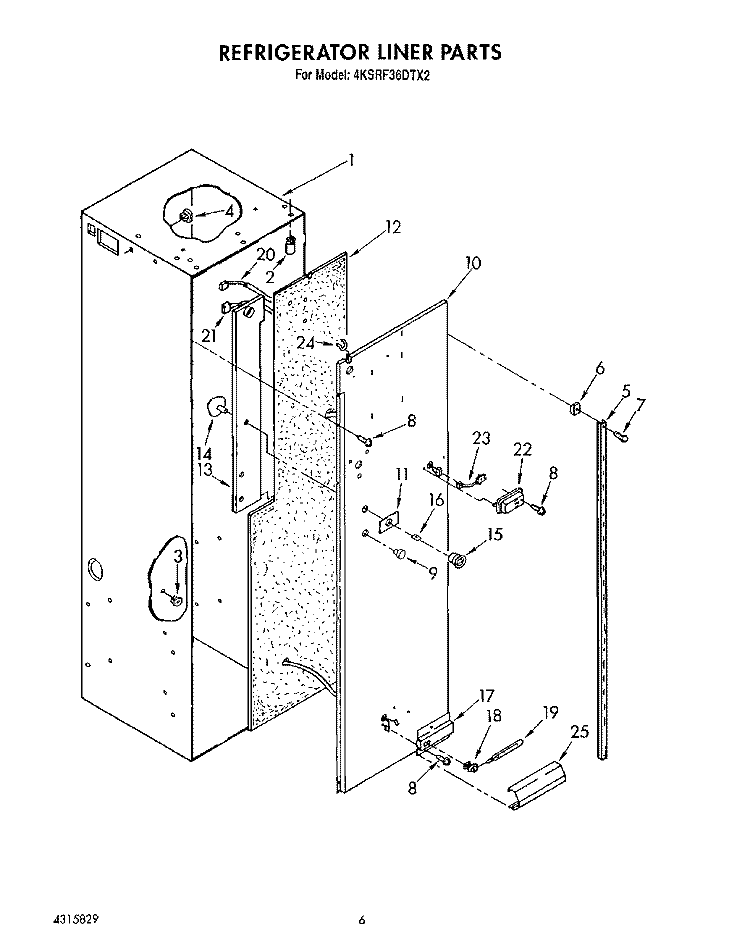 REFRIGERATOR LINER Diagram and Parts List for 4KSRF36DTX2  KitchenAid Refrigerator
