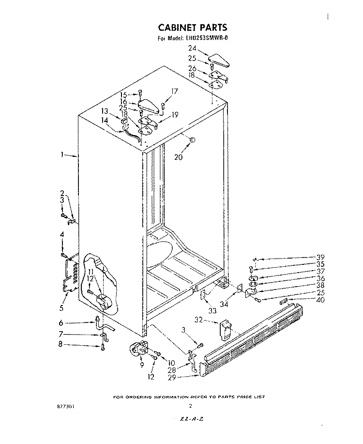 CABINET Diagram and Parts List for EHD253SMWR0  Whirlpool Refrigerator