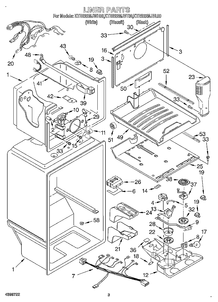 LINER Diagram and Parts List for KTRS22MJBL00  KitchenAid Refrigerator