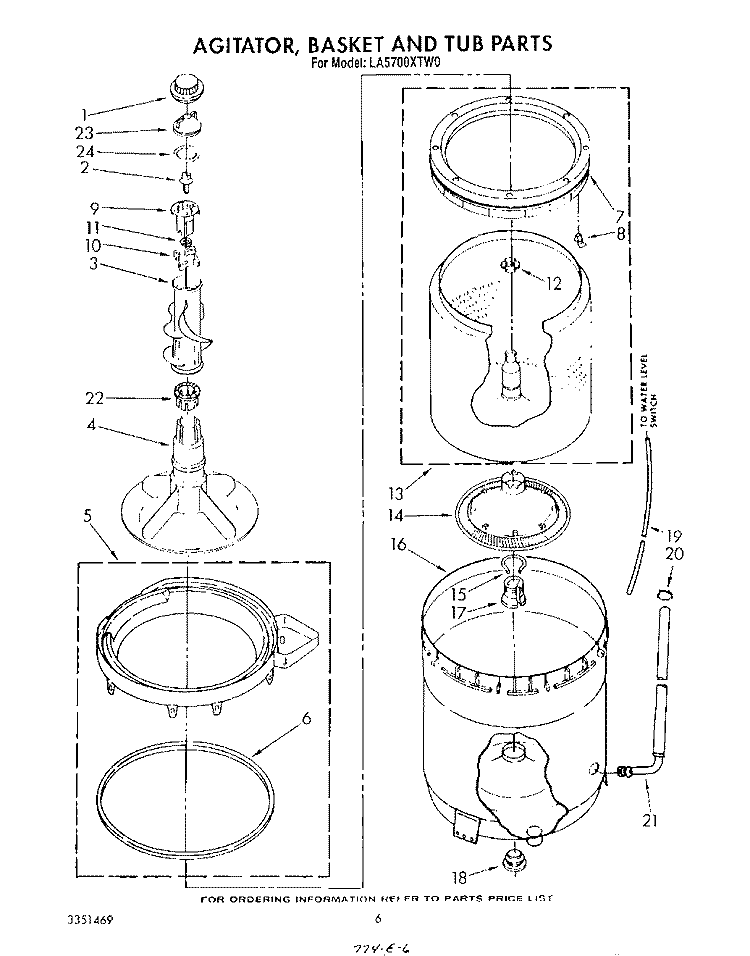 AGITATOR, BASKET AND TUB Diagram and Parts List for LA5700XTG0  Whirlpool Washer