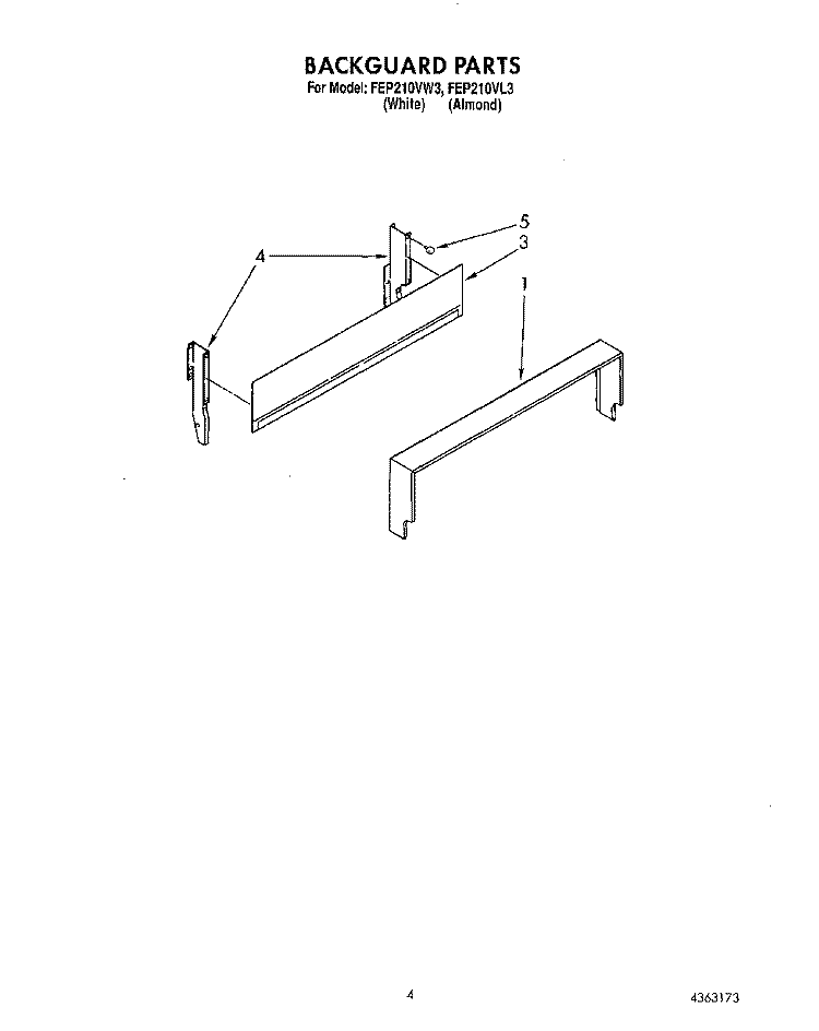 BACKGUARD Diagram and Parts List for FEP210VL3  Roper Range
