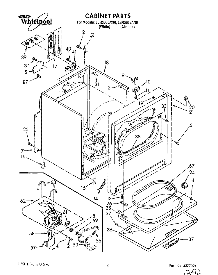SECTION Diagram and Parts List for LER5638AN0  Whirlpool Dryer