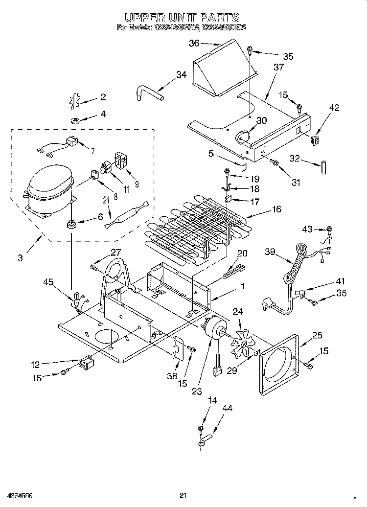 UPPER UNIT Diagram and Parts List for KSSS48QDX05  KitchenAid Refrigerator