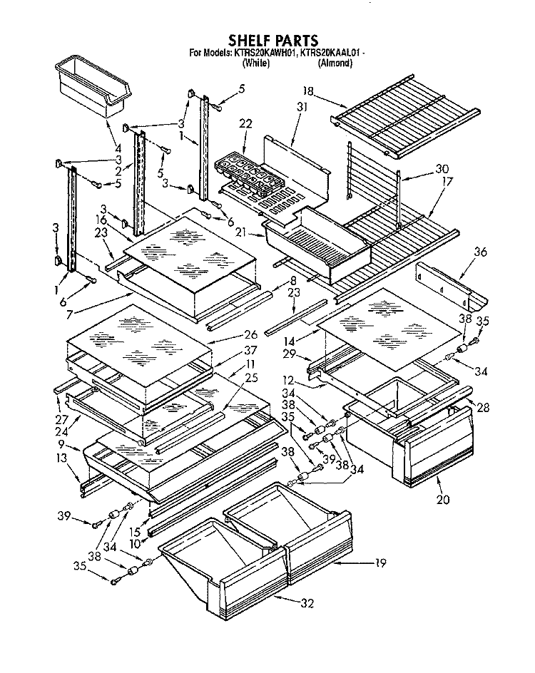 SHELF, LIT/OPTIONAL Diagram and Parts List for KTRS20KAWH01  KitchenAid Refrigerator