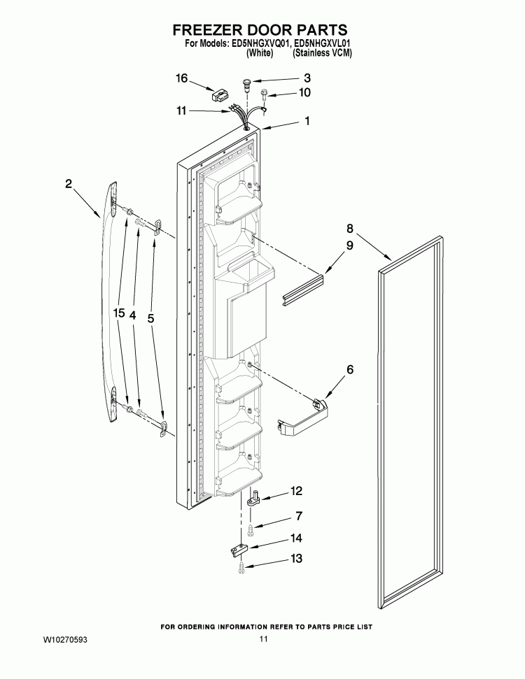 FREEZER DOOR PARTS Diagram and Parts List for ED5NHGXVQ01  Whirlpool Refrigerator