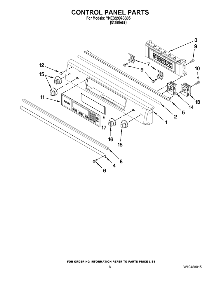 CONTROL PANEL PARTS Diagram and Parts List for YKESS907SS05  KitchenAid Range