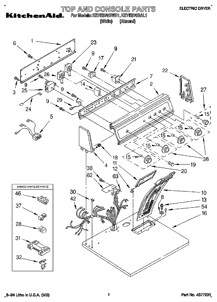 SECTION Diagram and Parts List for KEYE870BWH1  KitchenAid Dryer