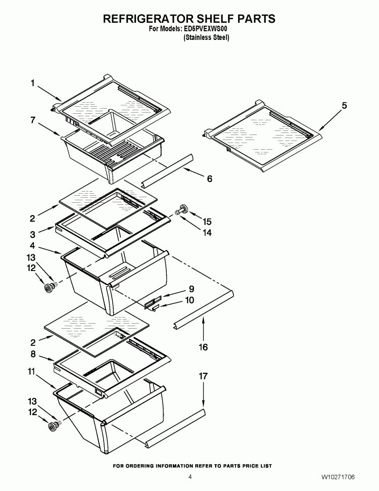 REFRIGERATOR SHELF PARTS Diagram and Parts List for ED5PVEXWS00  Whirlpool Refrigerator