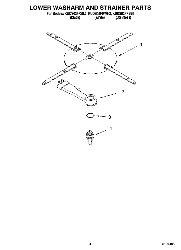 LOWER WASHARM AND STRAINER PARTS Diagram and Parts List for KUDS02FRWH2  KitchenAid Dishwasher
