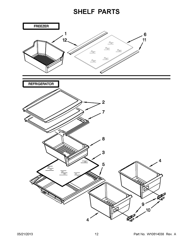 SHELF PARTS Diagram and Parts List for W8RXNGMBD00  Whirlpool Refrigerator
