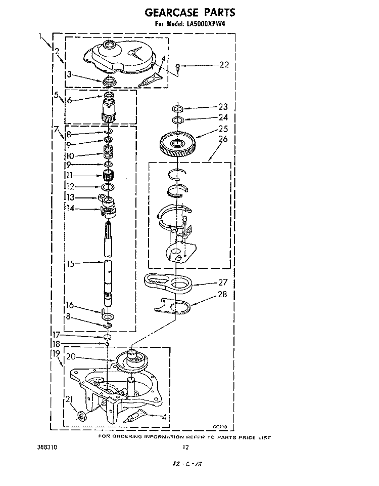 GEARCASE Diagram and Parts List for LA5000XPW4  Whirlpool Washer