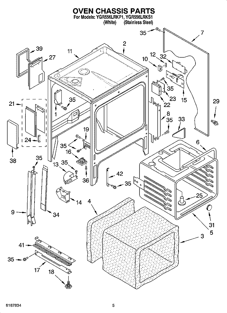 OVEN CHASSIS PARTS Diagram and Parts List for YGR556LRKP1  Whirlpool Range