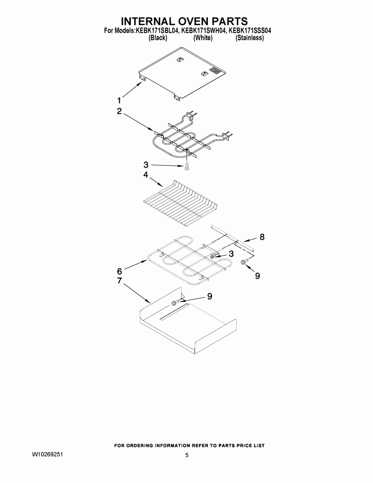 INTERNAL OVEN PARTS Diagram and Parts List for KEBK171SWH04  KitchenAid Wall Oven
