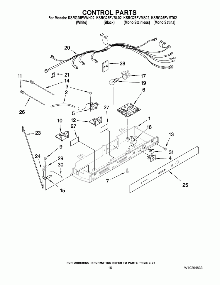 CONTROL PARTS Diagram and Parts List for KSRG25FVMS02  KitchenAid Refrigerator