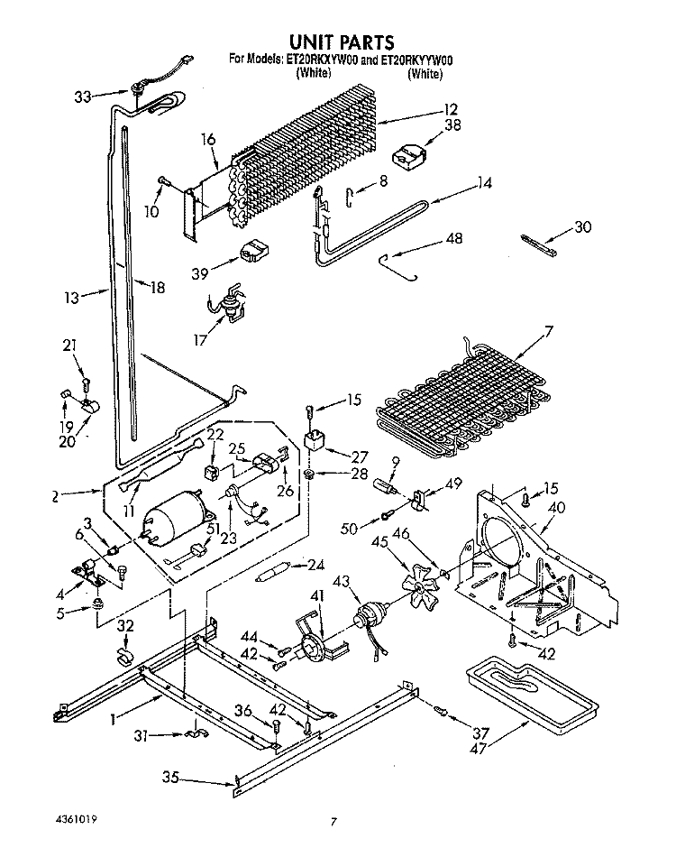 UNIT Diagram and Parts List for ET20RKYYW00  Whirlpool Refrigerator