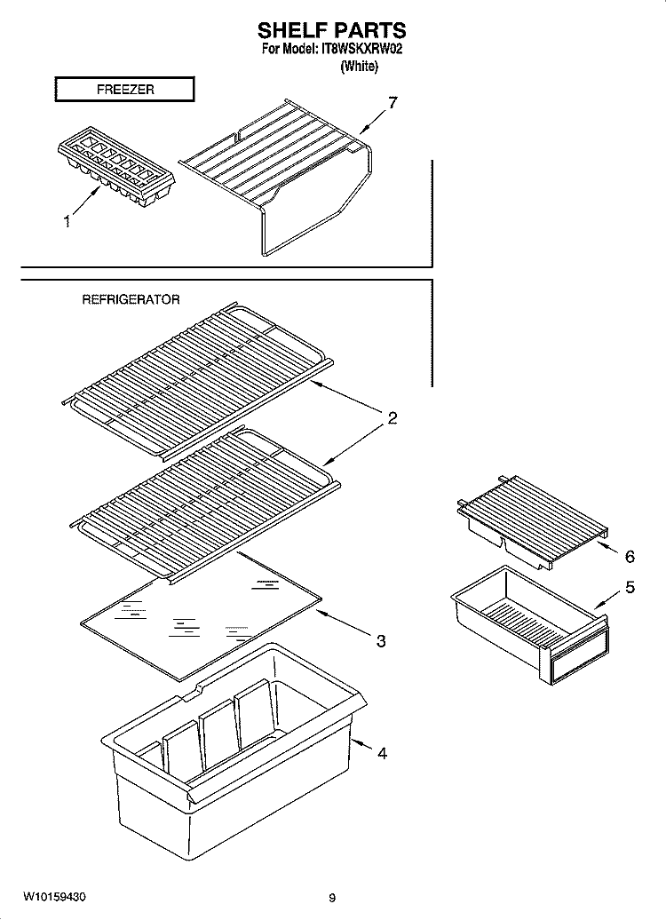 SHELF PARTS, OPTIONAL PARTS Diagram and Parts List for IT8WSKXRW02  Whirlpool Refrigerator